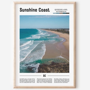 Sunshine Coast Print, Sunshine Coast Poster, Sunshine Coast Wandkunst, Minimaler Reisedruck, Minimales Stadtplakat, Reise-Ölgemäldeplakat