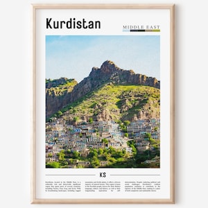 Cartel de Kurdistán, Impresión de Kurdistán, Arte de la pared de Kurdistán, Impresión de viaje mínima, Destino de viaje, Cartel de pintura al óleo