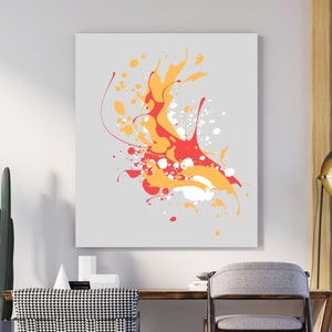 Printable Abstract Red Orange Splash Canvas Art, Digital Download Wall Art, Digital Home Wall Decor Art, Digital Abstract Colour Art