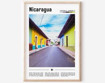 Nicaragua Poster, Nicaragua Print, Nicaragua Wandkunst, Minimal Travel Print, Travel Destination, Ölgemälde Poster