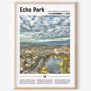 Impressão do Echo Park, pôster do Echo Park, arte da parede do Echo Park, pôster de pintura a óleo, impressão colorida da cidade, arte da cidade, arte de viagem, arte de parede de viagem