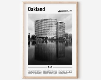 Oakland Poster schwarz und weiß, Oakland Druck schwarz und weiß, Oakland Wandkunst, Minimal Travel Print, Reise Poster