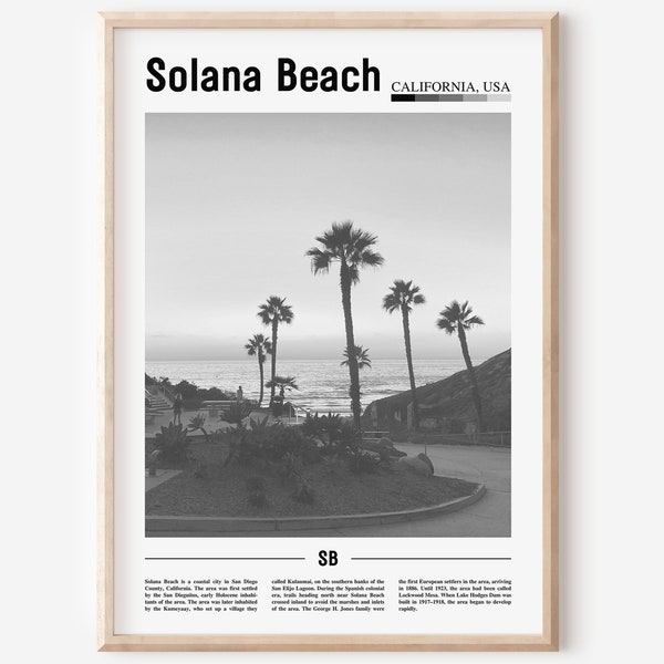 Solana Beach Poster Black And White, Solana Beach Print Black And White, Solana Beach Wall Art, Minimal Travel Print, Travel Poster