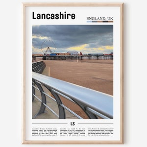 Lancashire Print, Lancashire Poster, Lancashire Wall Art, Oil Painting Poster, Colorful City Print, City Artwork, Travel Artwork, Travel Art