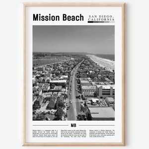 Mission Beach Poster Black And White, Mission Beach Print Black And White, Mission Beach Wall Art, Minimal Travel Print, Travel Poster