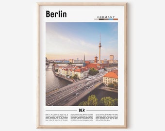 Berlintryck, Berlinaffisch, Berlinväggkonst, Minimalistiskt resetryck, Minimal stadsaffisch, Resmål, Stadstryck, Oljemålningsaffisch