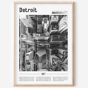 Detroit Poster schwarz und weiß, Detroit Druck schwarz und weiß, Detroit Wandkunst, Minimal Travel Print, Reise Poster