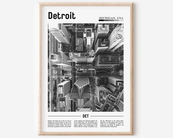 Detroit Poster schwarz und weiß, Detroit Druck schwarz und weiß, Detroit Wandkunst, Minimal Travel Print, Reise Poster