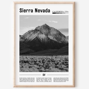 Sierra Nevada Poster Black And White, Sierra Nevada Print Black And White, Sierra Nevada Wall Art, Minimal Travel Print, Travel Poster