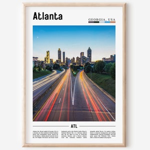 Cartel de Atlanta, Impresión de Atlanta, Arte de la pared de Atlanta, Impresión de viaje mínima, Destino de viaje, Cartel de pintura al óleo