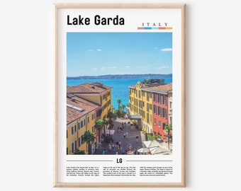 Gardasee Poster, Gardasee Poster, Gardasee Wandkunst, Ölgemälde Poster, Bunte Stadt Poster, Stadt Kunstwerk, Reise Kunstwerk, Reise Kunst
