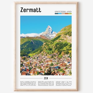 Zermatt Print, Zermatt Poster, Zermatt Wall Art, Oil Painting Poster, Colorful City Print, City Artwork, Travel Artwork, Travel Wall Art