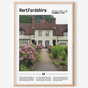 Hertfordshire Print, Hertfordshire Poster, Hertfordshire Wall Art, Minimal Travel Print, Minimal City Poster, Travel Oil Painting Poster