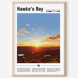 Hawke's Bay Poster, Hawke's Bay Druck, Hawke's Bay Wandkunst, Minimal Travel Print, Reiseziel, Ölgemälde Poster