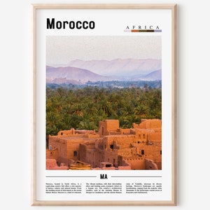 Morocco Poster, Morocco Print, Morocco Wall Art, Minimal Travel Print, Travel Destination, Oil Painting Poster