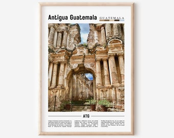 Antigua Guatemala Poster, Antigua Guatemala Print, Antigua Guatemala Wall Art, Minimal Travel Print, Travel Destination, Oil Painting Poster