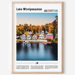 Lake Winnipesaukee Poster, Lake Winnipesaukee Print, Lake Winnipesaukee Wandkunst, Minimal Travel Print, Ölgemälde Poster