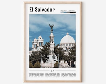 El Salvador Poster, El Salvador Print, El Salvador Wall Art, Minimal Travel Print, Travel Destination, Oil Painting Poster