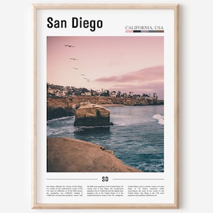 San Diego print, San Diego poster, San Diego Wall Art, minimale reis print, minimale stad poster, reisbestemming, olieverfschilderij poster