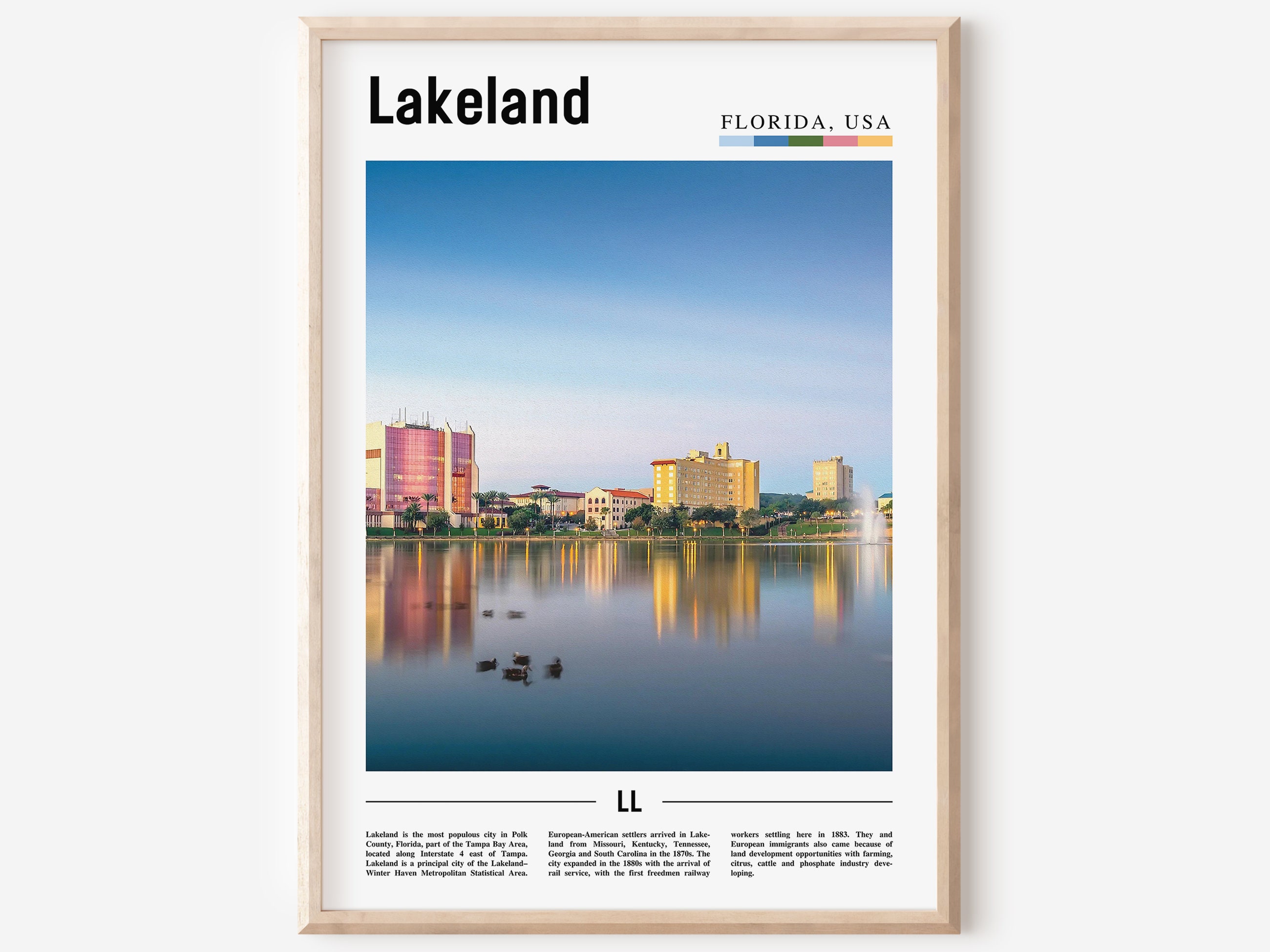 Lakeland Print, Lakeland Poster, Lakeland Wall Art, Oil Painting Poster, Colorful City Print, City Artwork, Travel Artwork, Travel Wall Art
