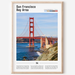 San Francisco Bay Area Poster, San Francisco Bay Area Poster, San Francisco Bay Area Wandkunst, Minimal Travel Print, Ölgemälde Poster
