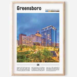 Greensboro Print, Greensboro Poster, Greensboro Wall Art, Oil Painting Poster, Colorful City Print, City Artwork, Travel Artwork, Travel Art