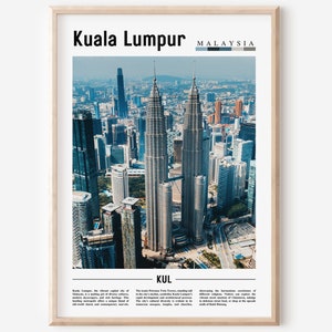Cartel de Kuala Lumpur, impresión de Kuala Lumpur, arte de pared de Kuala Lumpur, impresión de Asia, cartel de Asia, foto de Asia, cartel de viaje mínimo