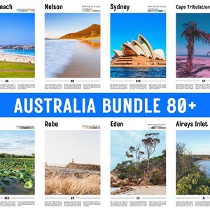 Más de 80 impresiones de viaje en paquete de Australia, póster de Australia, arte de pared de Australia, póster de ciudad mínima, conjunto de galería de impresión de viajes
