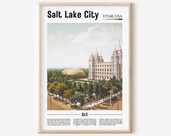 Impresión de Salt Lake City, cartel de Salt Lake City, arte de la pared de Salt Lake City, cartel de pintura al óleo, obras de arte de la ciudad, obras de arte de viaje, arte de pared de viaje