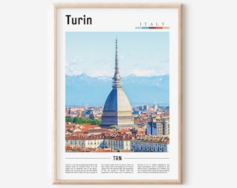 Impresión de Turín, Cartel de Turín, Arte de la pared de Turín, Cartel de Italia, Impresión de Italia, Arte de la pared de Italia, Cartel de viaje mínimo