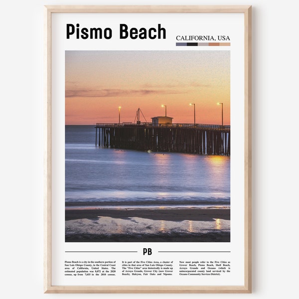 Stampa Pismo Beach, Poster Pismo Beach, Arte della parete Pismo Beach, Poster della pittura a olio, Stampa della città, Opere d'arte della città, Opere d'arte di viaggio, Arte delle pareti di viaggio