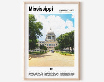 Mississippi Print, Mississippi Poster, Mississippi Wall Art, Oil Painting Poster, City Print, City Artwork, Travel Artwork, Travel Wall Art