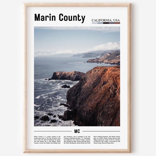 Marin County Print, Marin County Poster, Marin County Wall Art, Minimal Travel Print, Minimal City Poster Destination, Oil Painting Poster