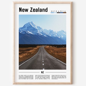 New Zealand Poster, New Zealand Print, New Zealand Wall Art, Minimal Travel Print, Travel Destination, Oil Painting Poster