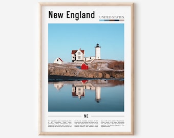 New England Print, New England Poster, New England Wall Art, Minimal Travel Print,Minimal City Poster,Travel Destination,Oil Painting Poster