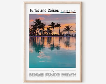 Turks and Caicos Poster, Turks and Caicos Print, Turks and Caicos Wandkunst, Minimal Travel Print, Reiseziel, Ölgemälde Poster