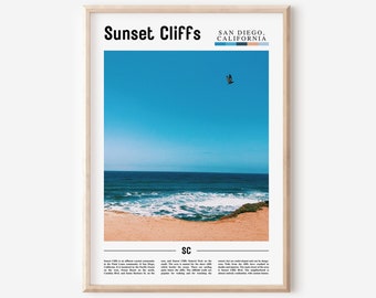 Sunset Cliffs Print, Sunset Cliffs Poster, Sunset Cliffs Wall Art, Minimal Travel Print, Minimal City Poster, Travel Oil Painting Poster