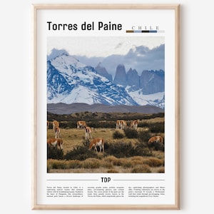 Cartel de Torres del Paine, Impresión de Torres del Paine, Arte de pared de Torres del Paine, Cartel de América del Sur, Impresión de América del Sur, Cartel de viaje