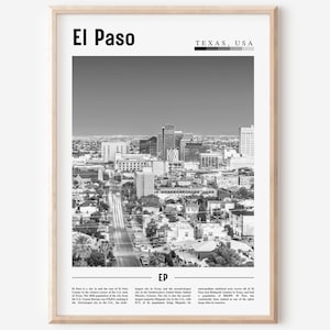 El Paso Poster Black And White, El Paso Print Black And White, El Paso Wall Art, Minimal Travel Print, Travel Poster