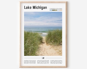 Lake Michigan Print, Lake Michigan Poster, Lake Michigan Wall Art, Minimal Travel Print, Minimal City Poster, Oil Painting Poster