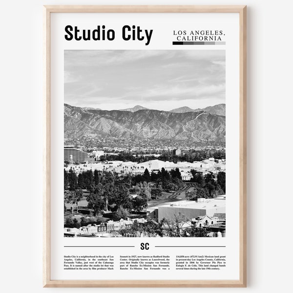 Studio City Poster Black And White, Studio City Print Black And White, Studio City Wall Art, Minimal Travel Print, Travel Poster