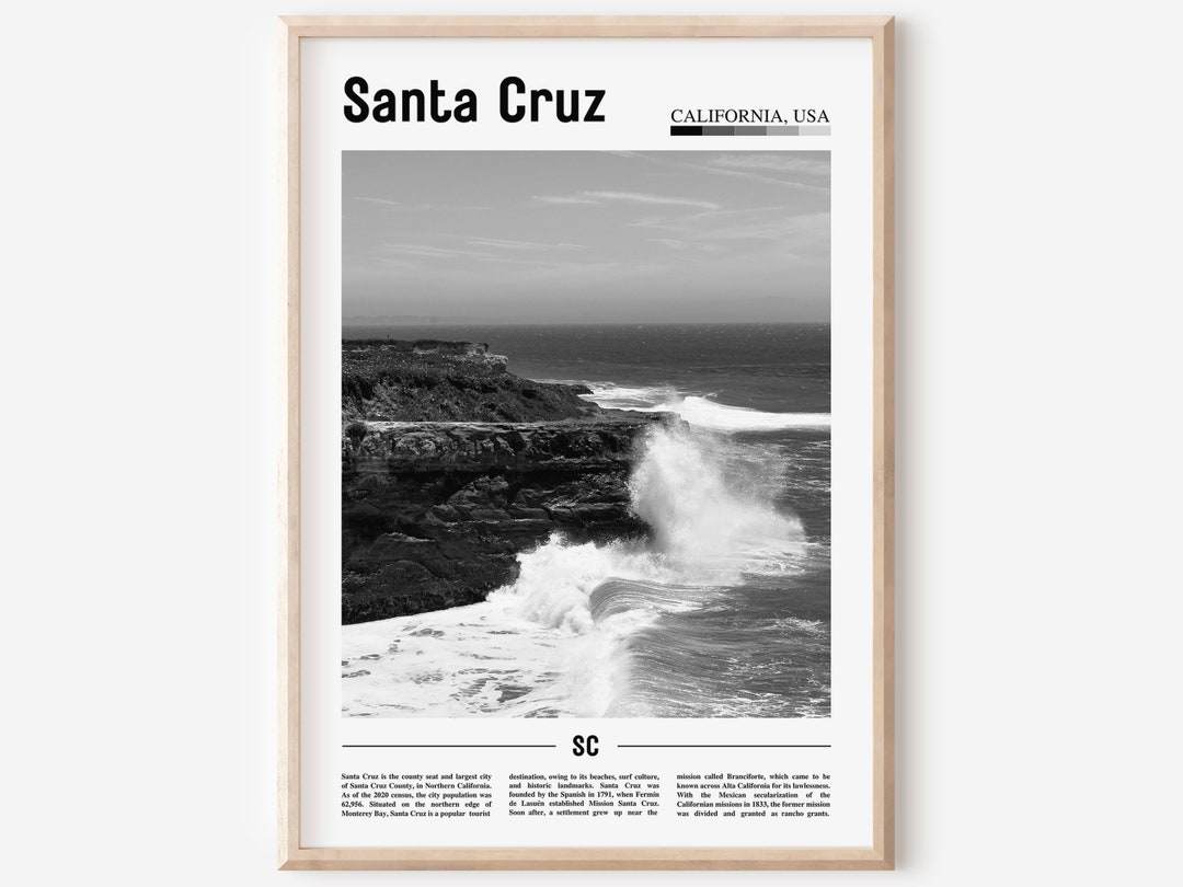 Santa Cruz Poster Black and White, Santa Cruz Print Black and White