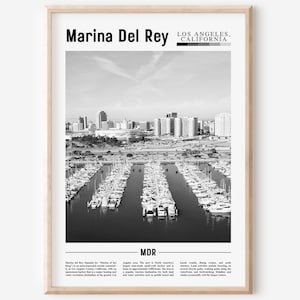Marina Del Rey Poster Black And White, Marina Del Rey Print Black And White, Marina Del Rey Wall Art, Minimal Travel Print, Travel Poster