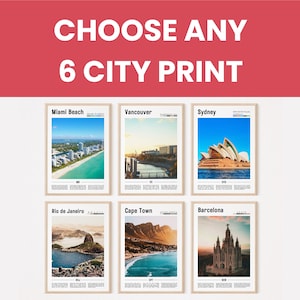 6er Set Reisedruck, 6er-Set Stadtdruck, Vintage-Reisedruck, Reise-Retro Poster-Set 6, Galerie-Set 6 Druck