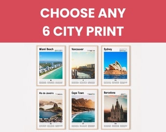 6er Set Reisedruck, 6er-Set Stadtdruck, Vintage-Reisedruck, Reise-Retro Poster-Set 6, Galerie-Set 6 Druck