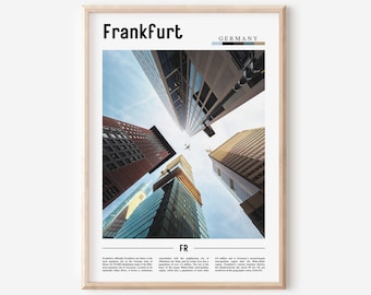 Frankfurt-tryck, Frankfurt-affisch, Frankfurt-väggkonst, minimalistiskt resetryck, minimalistisk stadsaffisch, resmålstryck, oljemålningsaffisch