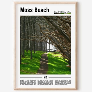 Moss Beach Print, Moss Beach Poster, Moss Beach Wall Art, Minimal Travel Print, Minimal City Poster, Reisbestemming, Olieverfschilderij Poster
