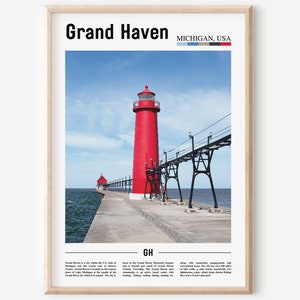 Grand Haven Print, Grand Haven Poster, Grand Haven Wall Art, Oil Painting Poster, City Print, City Artwork, Travel Artwork, Travel Wall Art
