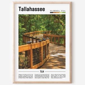 Wydruk Tallahassee, Plakat Tallahassee, Sztuka ścienna Tallahassee, Plakat z obrazem olejnym, Wydruk miejski, Dzieło sztuki miejskiej, Dzieło sztuki podróżniczej, Sztuka ścienna podróżnicza