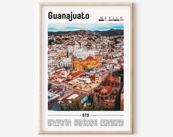 Cartel de Guanajuato, Impresión de Guanajuato, Arte de pared de Guanajuato, Impresión de viaje mínima, Destino de viaje, Cartel de pintura al óleo